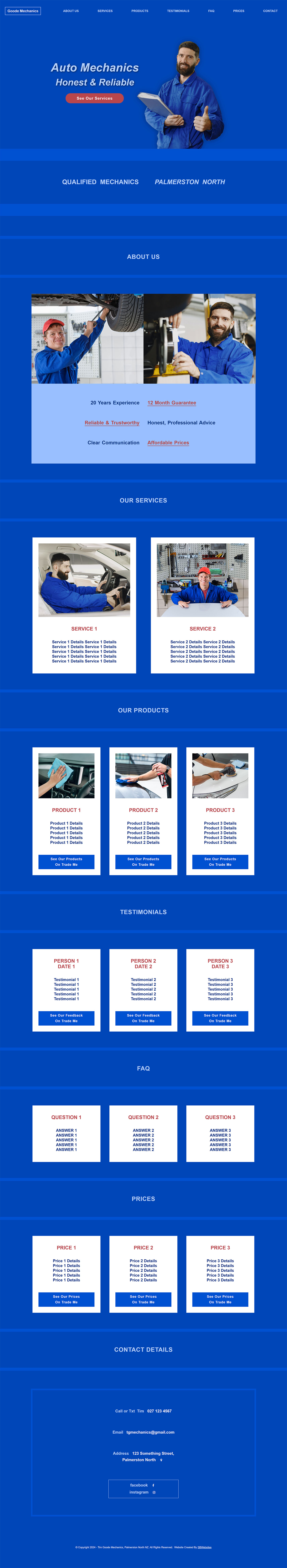 Website Design Example showing a Mechanic Business viewed on a laptop