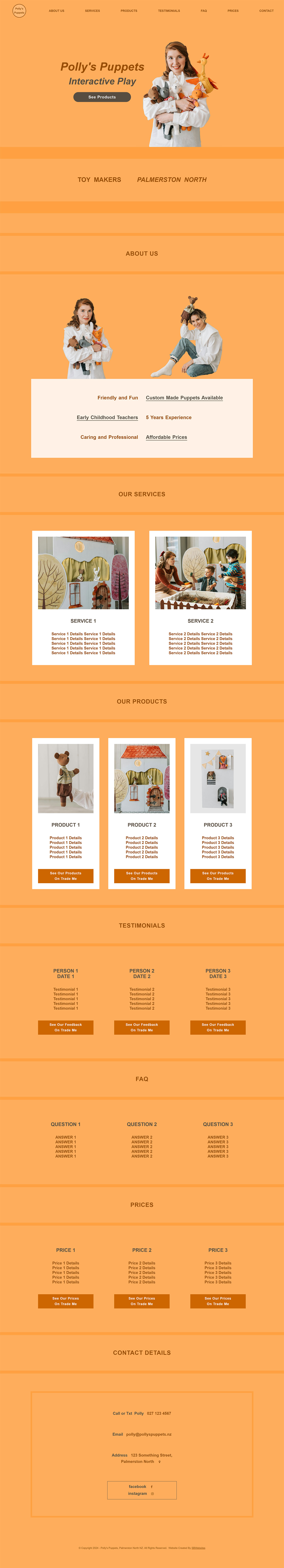Website Design Example showing a Puppets Business viewed on a laptop